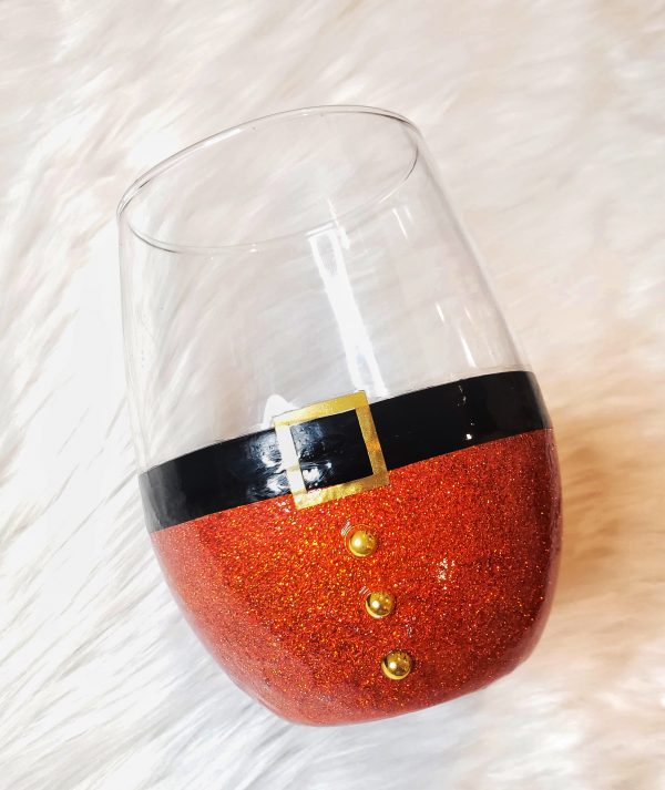 santa stemless wine glass